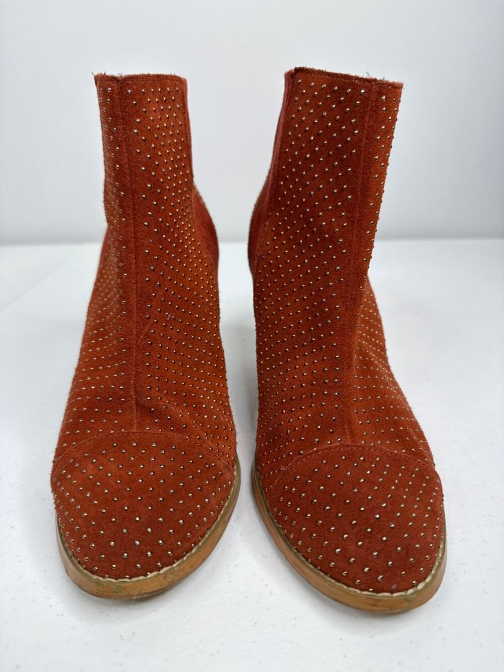 Anthropologie Womens 7.5 Orange Suede Ankle Boots Block Heel Western Boho - Picture 3 of 13